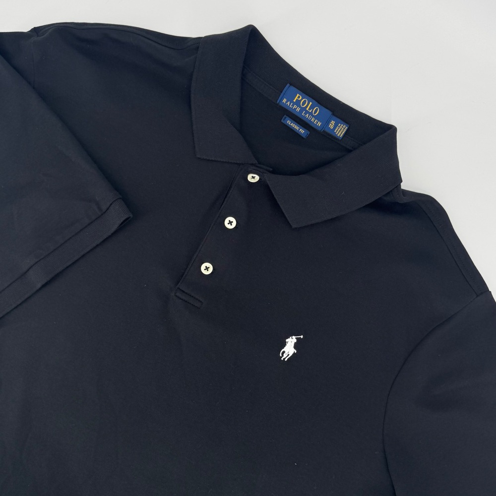 Polo Ralph Lauren Mens XL Classic Fit Black Short Sleeve Pique Polo Shirt Logo